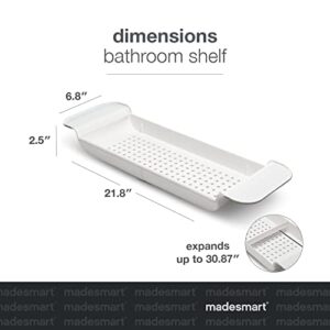 Madesmart Expandable Bath Shelf Caddy for Bathtubs, Plastic Shower and Bath Tub Tray, 30.87" x 6.81", White