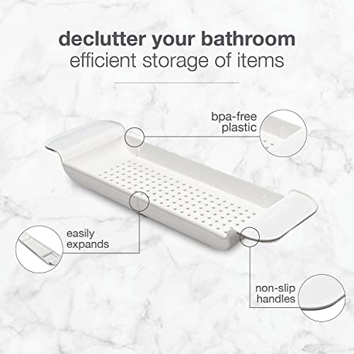 Madesmart Expandable Bath Shelf Caddy for Bathtubs, Plastic Shower and Bath Tub Tray, 30.87" x 6.81", White