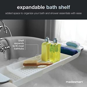 Madesmart Expandable Bath Shelf Caddy for Bathtubs, Plastic Shower and Bath Tub Tray, 30.87" x 6.81", White
