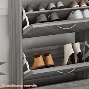 Homsee Modern Shoe Storage Cabinet with 3 Flip Drawers & Twill Louver Doors, Wood 3-Tier Shoe Rack Storage Organizer for Entryway, Hallway & Bedroom, Grey (22.4”L x 9.4”W x 42.3”H)