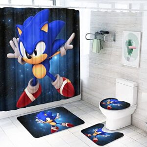 BOABIXA Son.ic The Hedge.hog 4 Piece Shower Curtain Sets, with Non-Slip Rugs, Toilet Lid Cover and Bath Mat, Durable and Waterproof, for Bathroom Decor Set, 72 inch X 72 inch (20220305)