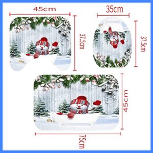 4Pcs Merry Christmas Snowman Shower Curtain Set with Non-Slip Rugs and Toilet Lid Cover Winter Holiday Xmas Fabric Shower Curtain Bathroom Decor with Hooks Waterproof Washable 72" x 72'' White Green