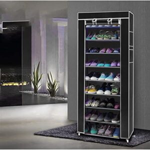 belanitas 10 tier shoe rack for entryway, closet, shoe rack with covers, shoe organizer shoe shelf hold 27-35 pairs of shoes for high heels, sneakers, boots and storage box, black