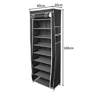 BELANITAS 10 Tier Shoe Rack for Entryway, Closet, Shoe Rack with Covers, Shoe Organizer Shoe Shelf Hold 27-35 Pairs of Shoes for High Heels, Sneakers, Boots and Storage Box, Black