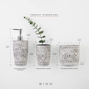 BINO Bathroom Accessories Set - Grey | Soap Dispenser | Toothbrush Holder | Tumbler | 3-Piece Bathroom Organizer Countertop Set | Bathroom Decor | Home Decor | Bathroom Set