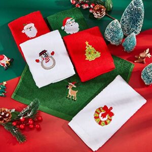 6 Pieces Christmas Decorative Hand Towels Embroidered Santa Reindeer Snowman Christmas Tree Dish Towels Soft Green Red White Fabric Bathroom Towels for Home Kitchen Bathroom Cleaning (Classic Style)