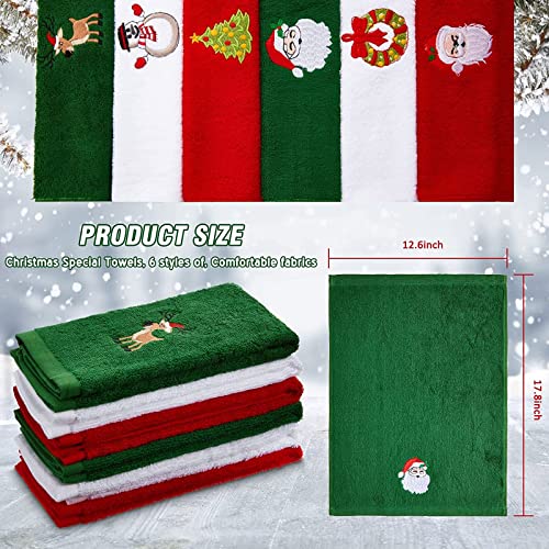 6 Pieces Christmas Decorative Hand Towels Embroidered Santa Reindeer Snowman Christmas Tree Dish Towels Soft Green Red White Fabric Bathroom Towels for Home Kitchen Bathroom Cleaning (Classic Style)