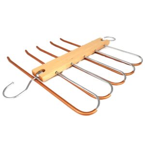 Beech Wooden Pants Hangers Space Saver - Trouser Hanger, Space-Saving Multiple 5-in-1 Stainless Steel Extendible, Foldable Multi Magic Wardrobe Clothes Hanger Holder, Standard