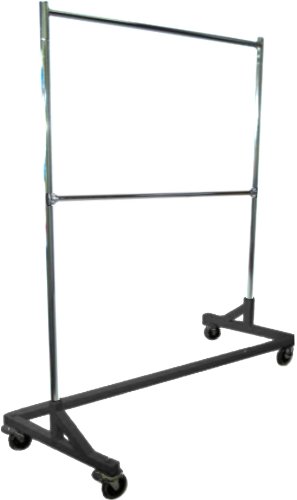 Heavy-Duty Commercial Grade Double-Bar Rolling Z Rack Garment Rack with Nesting Black Base by Metropolitan Display