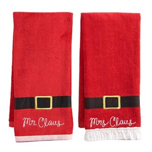 st. nicholas square christmas holiday mr. & mrs. claus santa's belt hand towel set, in red