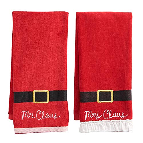 St. Nicholas Square Christmas Holiday Mr. & Mrs. Claus Santa's Belt Hand Towel Set, in Red