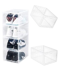 6pack clear shoes box, plastic storage bins shoe display organizer stackable case multi space saving containers for closet, entryway, drop front, cubby, sneaker foldable organization boxes with lids