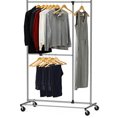 Simple Houseware Heavy Duty Clothing Garment Rack + Dual Bar Adjustable Garment Rack