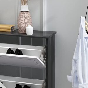 AIEGLE Shoe Cabinet with 3 Flip Drawers, Floor Shoe Storage Organizer Wood Shoe Rack for Entryway Halloway Living Room, Grey (35.4" L x 9.4" W x 47.2" H)