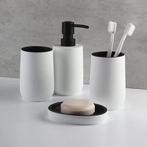3&7 brick black and white bathroom accessories set,4 pieces,toothbrush holder,lotion soap dispenser,tumbler,soap dish, resin countertop complete decor and gift set