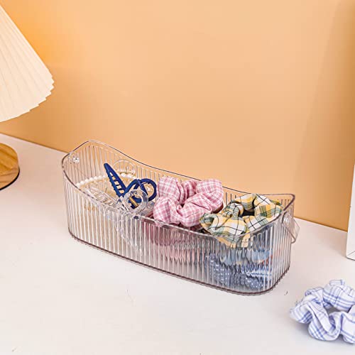 Yesesion Plastic Storage Organizer Basket with Handle, Bathroom Decor Holder for Cup, Beauty Products, Skincare, Perfume, Shower Caddy, Large Box for Toilet, Kitchen, Shelf, Cabinet, Vanity (Clear)