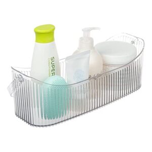 Yesesion Plastic Storage Organizer Basket with Handle, Bathroom Decor Holder for Cup, Beauty Products, Skincare, Perfume, Shower Caddy, Large Box for Toilet, Kitchen, Shelf, Cabinet, Vanity (Clear)