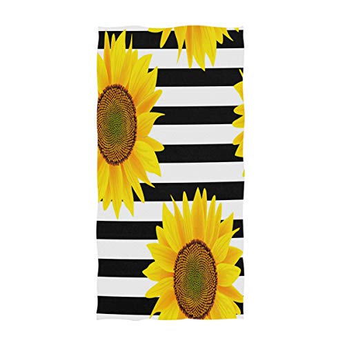 AGONA Sunflowers On Striped Black White Hand Towels Absorbent Soft Face Towels Large Decorative Bath Towels Multipurpose for Bathroom Kitchen Gym Yoga 30"x15"