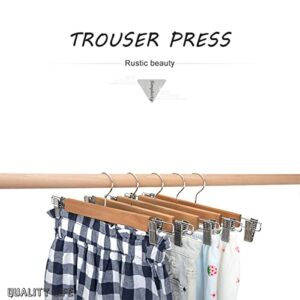 Wooden Pant Hanger with 2 Adjustable Anti-Rust Clips Skirt Hanger for Jeans Trousers Bottom Hanger 5 pcs-Wood