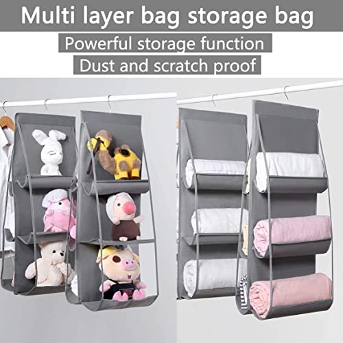 inheming Hanging Purse Handbag Organizer, Clear Dust Cover Space Saver Storage Holder Bag, 6 Pockets Wardrobe Closet Handbags Storage(Gray)