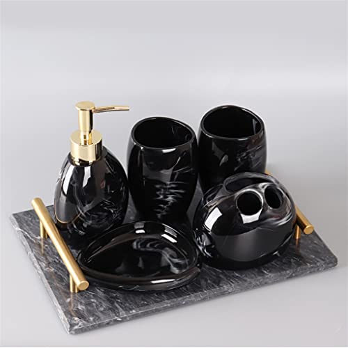 WYKDD Ink Style Bathroom Wash Set Five-Piece Nordic Bathroom Toilet Brushing Cup Set Marble Tray