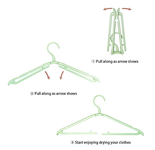 Fineget Plastic Coat Hangers Portable Travel Shorts Hangers for Closet Shoes Foldable Collapsible Clothes Heavy Duty No Slip Green Hangers Quick Drying