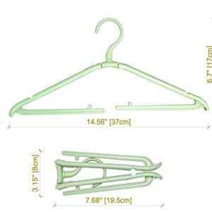 Fineget Plastic Coat Hangers Portable Travel Shorts Hangers for Closet Shoes Foldable Collapsible Clothes Heavy Duty No Slip Green Hangers Quick Drying