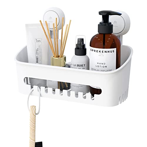 Bathroom & Kitchen Organizer, Shower Caddy, Shelf Storage, No-Drilling Easy Installation, Wall Mounted Suction Cup, Heavy Duty Strength, Removable, White (AW639)