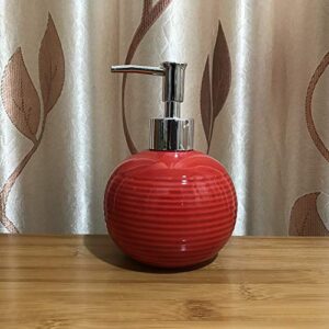 XIAOL 4 Piece Ceramic Full Bathroom Accessory Set - Toothbrush Holder, Tumbler, Soap Dish, Pump Dispenser,Red