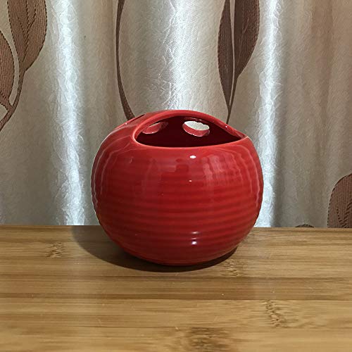 XIAOL 4 Piece Ceramic Full Bathroom Accessory Set - Toothbrush Holder, Tumbler, Soap Dish, Pump Dispenser,Red