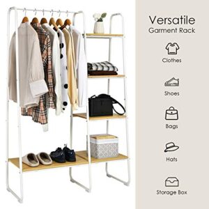 Tangkula Garment Rack with Shelves, Clothes Rack with 5 Shelves & Hanging Bar, Open Wardrobe for Hanging Clothes and Storage, Free Standing Closet Organizer, Clothing Rack for Bedroom Entryway