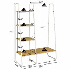 Tangkula Garment Rack with Shelves, Clothes Rack with 5 Shelves & Hanging Bar, Open Wardrobe for Hanging Clothes and Storage, Free Standing Closet Organizer, Clothing Rack for Bedroom Entryway