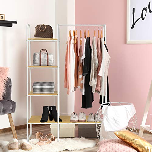 Tangkula Garment Rack with Shelves, Clothes Rack with 5 Shelves & Hanging Bar, Open Wardrobe for Hanging Clothes and Storage, Free Standing Closet Organizer, Clothing Rack for Bedroom Entryway