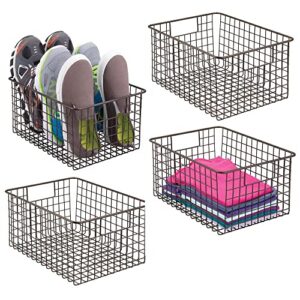 mdesign metal wire closet storage basket organizer with handles for organizing bedroom, bathroom, mudroom, entryway, hallway, or linen closets - concerto collection - 4 pack - bronze