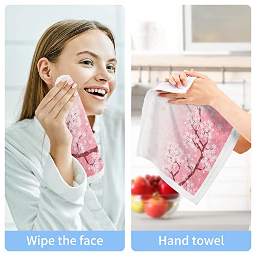ALAZA Wash Cloth Set Pink Cherry Blossom(2) - Pack of 6 , Cotton Face Cloths, Highly Absorbent and Soft Feel Fingertip Towels(226cr8g)