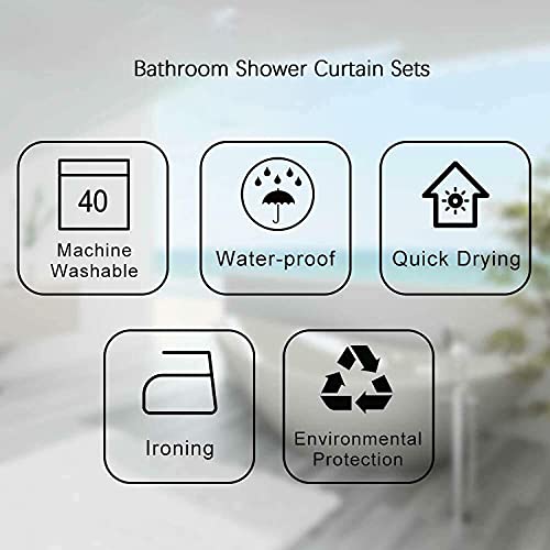 African Black Girl Shower Curtains Sets for Bathroom,4 Pcs American Afro Women Bath Decor with Washable Toilet Lid Cover, Non-Slip Rugs, Absorbent Bath Mats and Waterproof Shower Curtain with Hooks