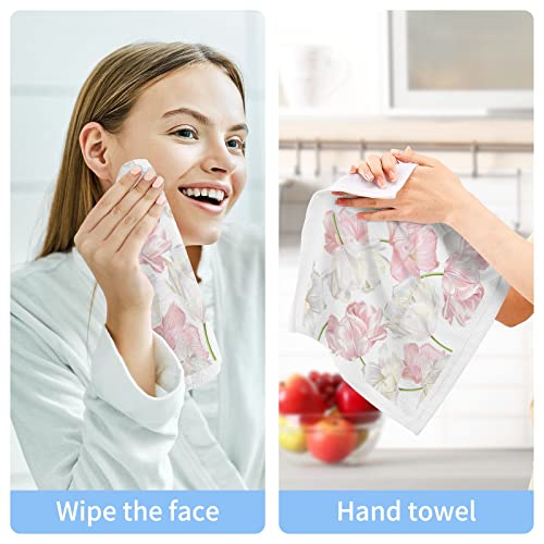 Kigai Pink Tulip Washcloths Set of 2 - 12 x 12 inch Pure Cotton Wash Cloth Highly Absorbent and Soft Fingertip Towels Face Cloths for Bath, Spa