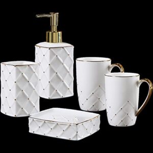 wykdd bone china bathroom five-piece set bathroom supplies toilet ceramic brushing cup mouthwash cup washing set