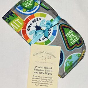 1 Ply Save the Earth Printed Flannel Washable Kids Lunchbox Napkins 8x8 inches 5 Pack - Little Wipes (R) Flannel