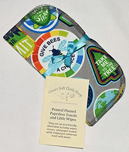 1 Ply Save the Earth Printed Flannel Washable Kids Lunchbox Napkins 8x8 inches 5 Pack - Little Wipes (R) Flannel