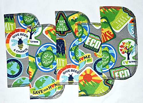 1 Ply Save the Earth Printed Flannel Washable Kids Lunchbox Napkins 8x8 inches 5 Pack - Little Wipes (R) Flannel