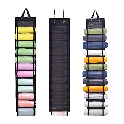 QXSMAHPLeggings Storage Organizer Hanging Organizer with 24 Compartments Double-Side Closet Organizer for Leggings T-Shirts Towels etc (Black)