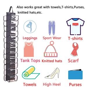 QXSMAHPLeggings Storage Organizer Hanging Organizer with 24 Compartments Double-Side Closet Organizer for Leggings T-Shirts Towels etc (Black)