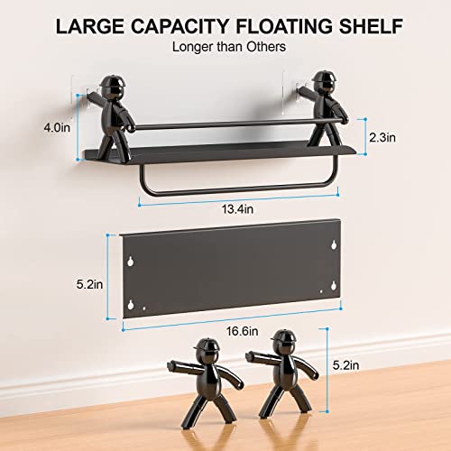 coorack Shower Caddy Floating Wall Shelves, COORACK 2 Pack Metal Hanging Shelf No Drilling Adhesive Wall Mounted Bathroom Shelf Black Floating Shelves Floating Shelves