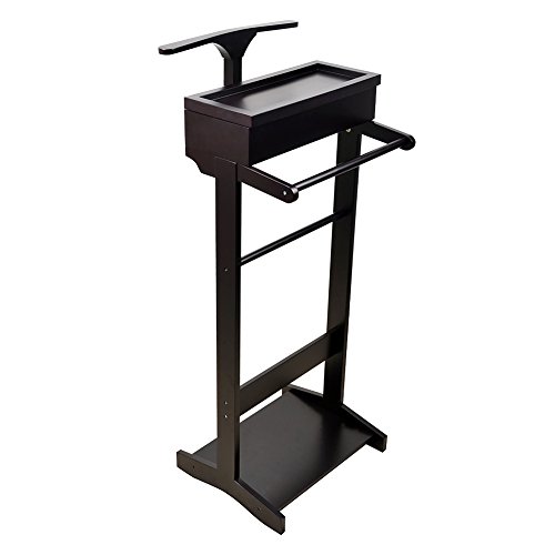 GLS Black Wood Suit Valet Stand Clothes Rack Father's Day Gift