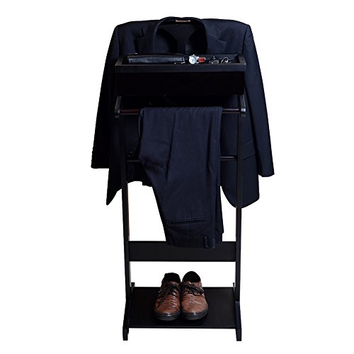 GLS Black Wood Suit Valet Stand Clothes Rack Father's Day Gift