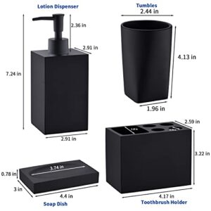 5-Piece Bathroom Accessory Set in Matte Black , Modern Design Decorative Bathroom Accessory Set, Including a Soap Dispenser, Two Tumbler Mouthwash Bathroom Cups, a Soap Dish and a Toothbrush Holder.