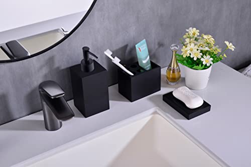 5-Piece Bathroom Accessory Set in Matte Black , Modern Design Decorative Bathroom Accessory Set, Including a Soap Dispenser, Two Tumbler Mouthwash Bathroom Cups, a Soap Dish and a Toothbrush Holder.