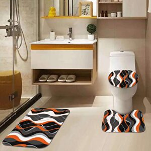 Geometric Orange Bathroom Sets with Shower Curtain and Rugs and Accessories, Black and Gray Shower Curtain Sets, Modern Orange Shower Curtains for Bathroom,Orange Bathroom Decor 4 Pcs