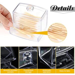 4 Pcs Cotton Swab Holder Dispenser Plastic Apothecary Jar Set Square Bathroom Organizer Floss Picks Container Bathroom Canisters Vanity Makeup Organizer with Lid for Cotton Round Pads Storage